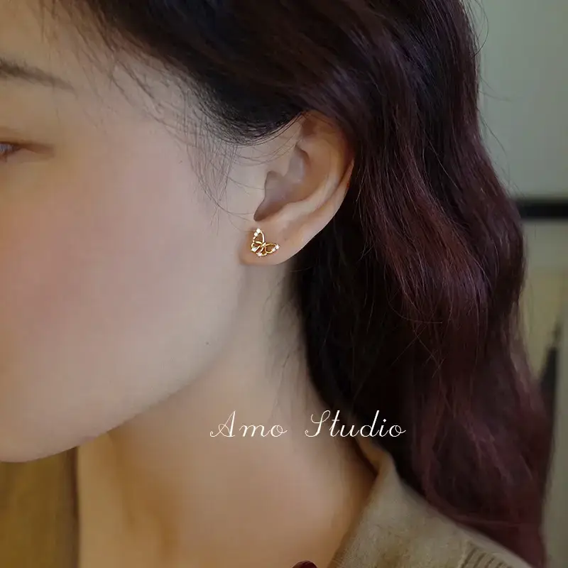 Diamond Hollow Butterfly Earrings Women's Summer - Image 4