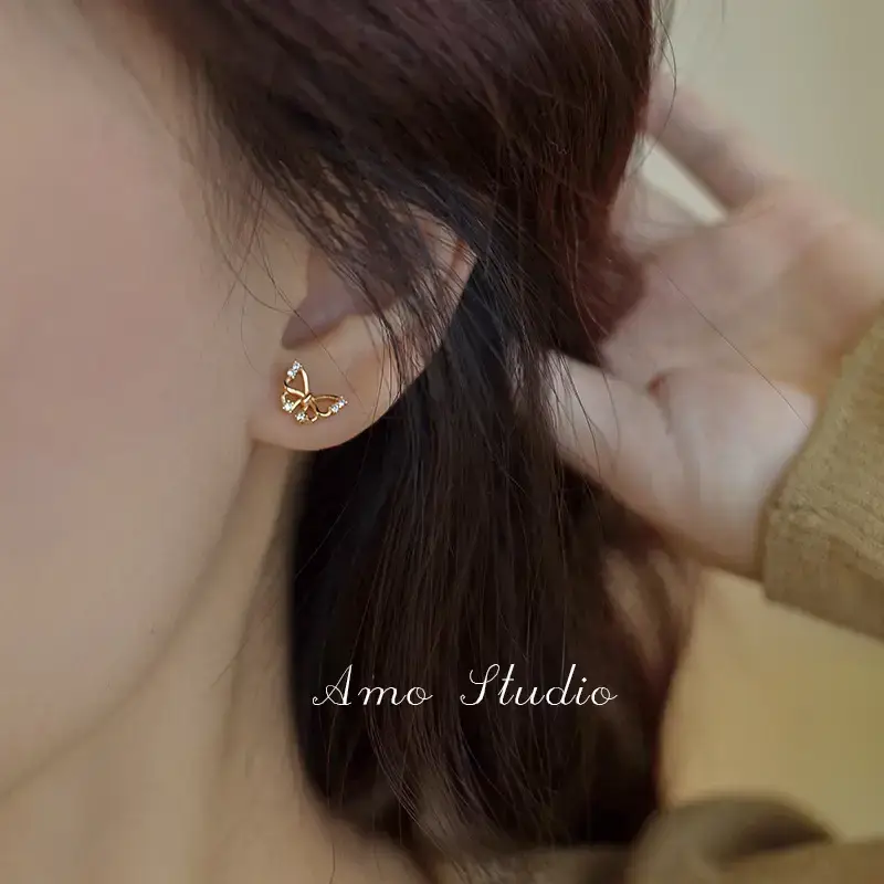Diamond Hollow Butterfly Earrings Women's Summer — feature 10