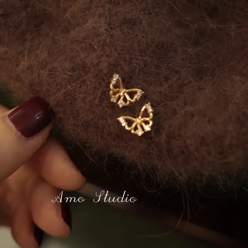 Diamond Hollow Butterfly Earrings Women's Summer — feature 11