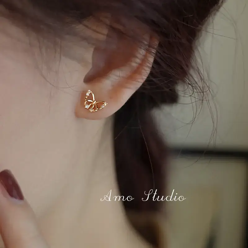 Diamond Hollow Butterfly Earrings Women's Summer — feature 5