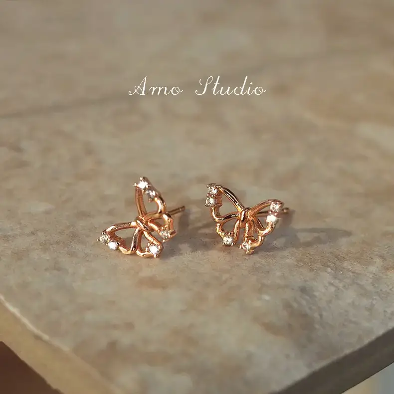Diamond Hollow Butterfly Earrings Women's Summer — feature 8