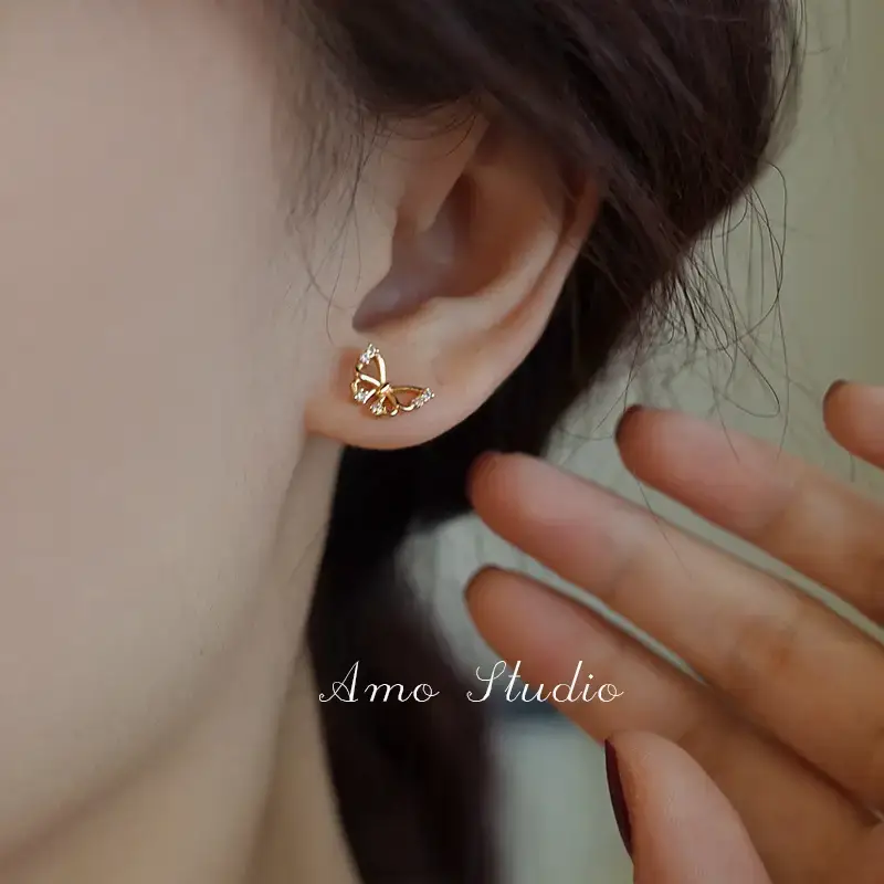 Diamond Hollow Butterfly Earrings Women's Summer — feature 9