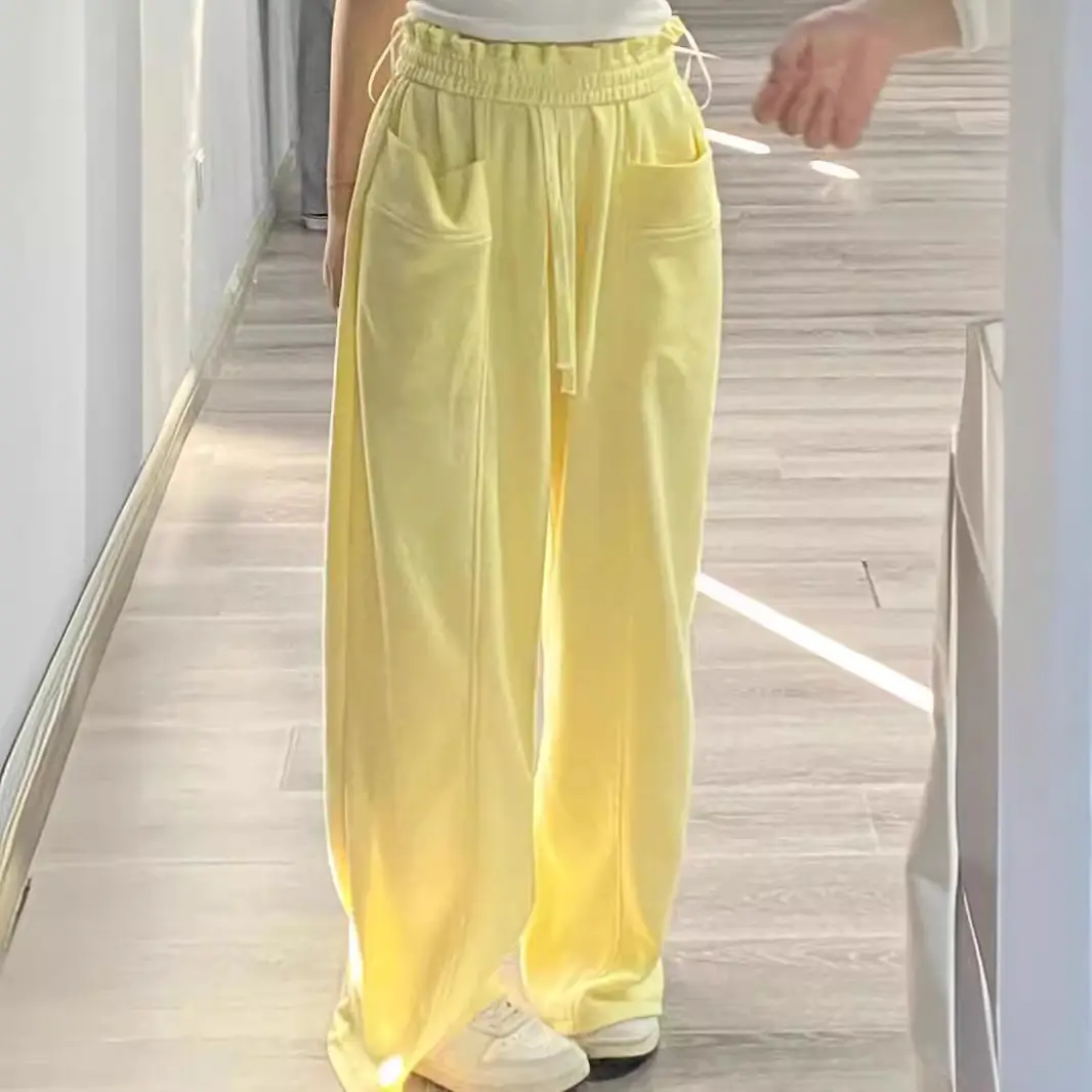 Women Yellow Sweatpants 2025 Summer Wide Leg Slimming - Image 2