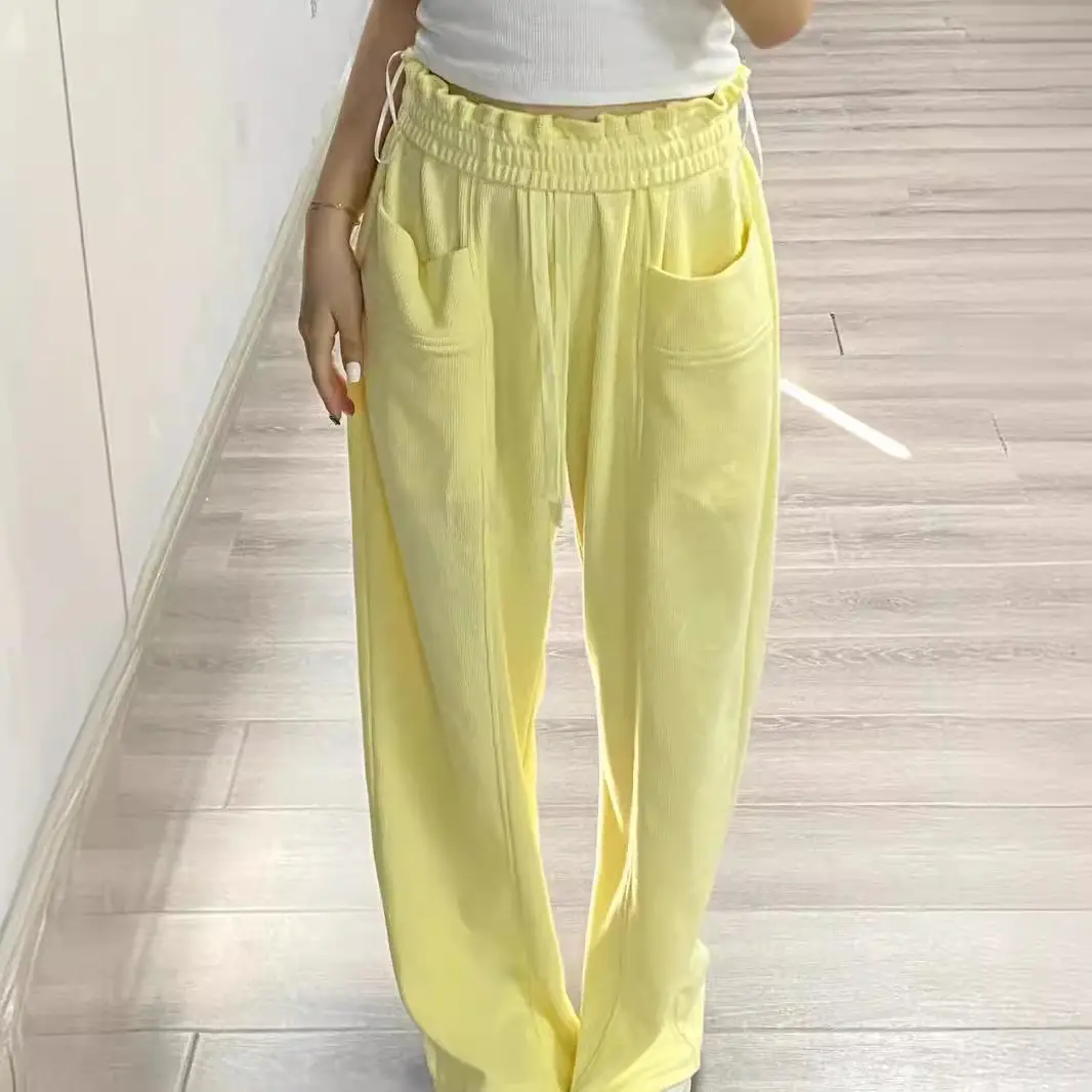 Women Yellow Sweatpants 2025 Summer Wide Leg Slimming - Image 3