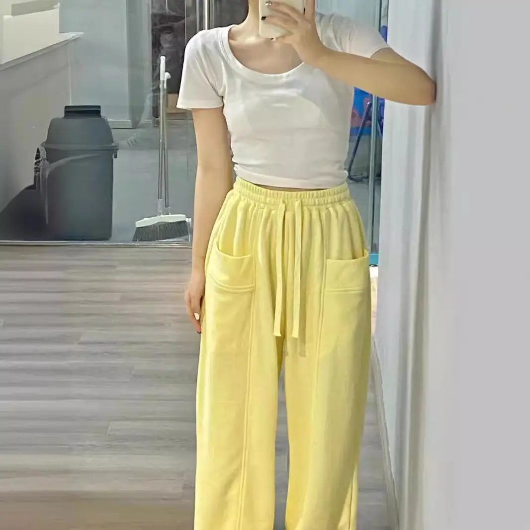 Women Yellow Sweatpants 2025 Summer Wide Leg Slimming - Image 4