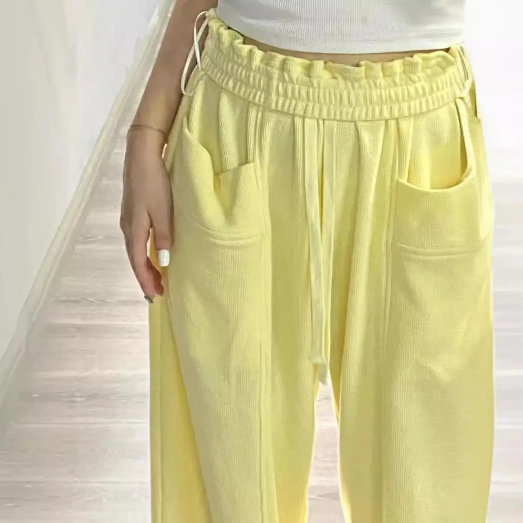 Women Yellow Sweatpants 2025 Summer Wide Leg Slimming - Image 5