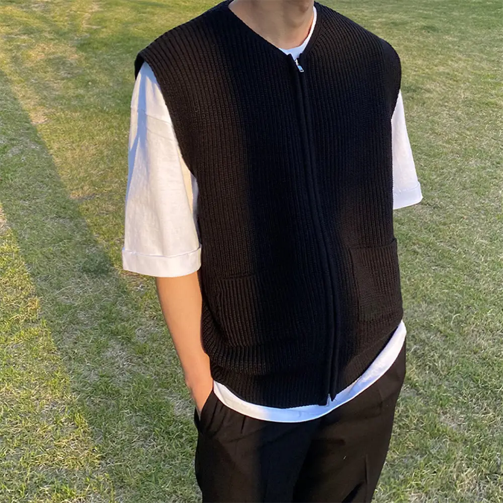 Men's Knitted Sleeveless Waistcoat Solid Color - Image 5