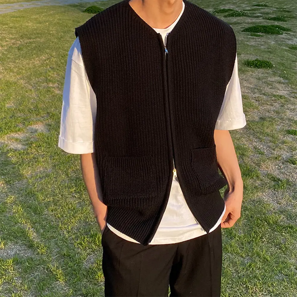 Men's Knitted Sleeveless Waistcoat Solid Color - Image 6