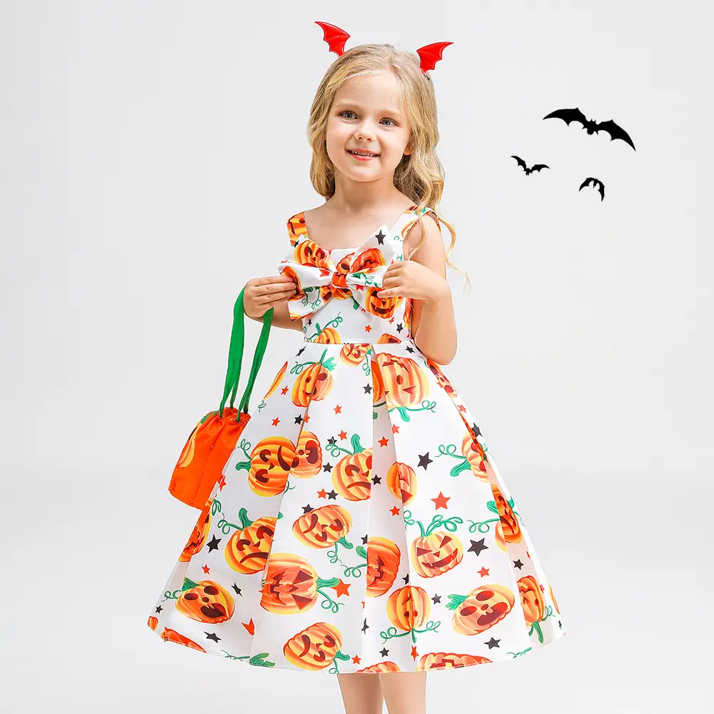 Halloween Girl's Costume Dress with Bat Print