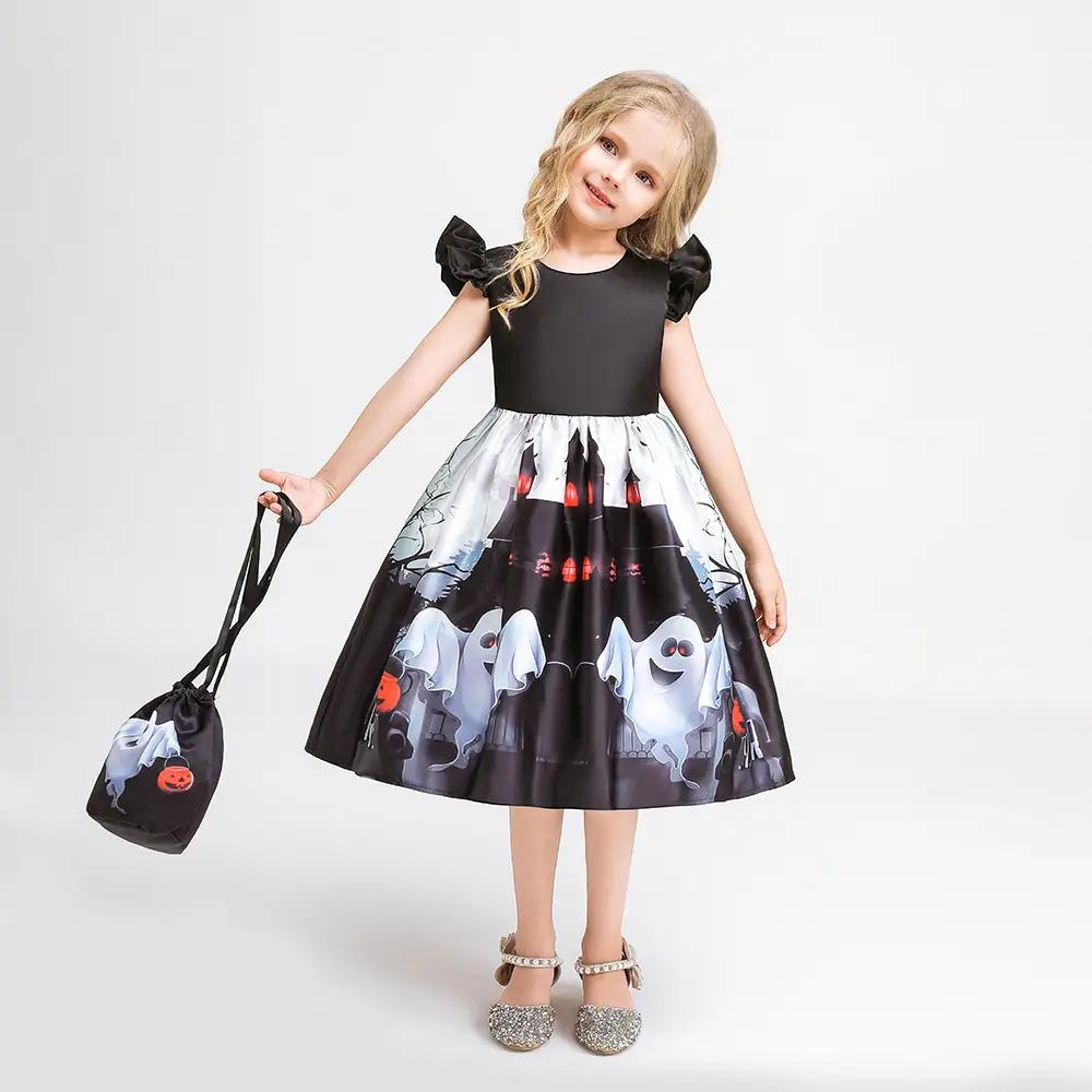 Halloween Girl's Costume Dress with Bat Print