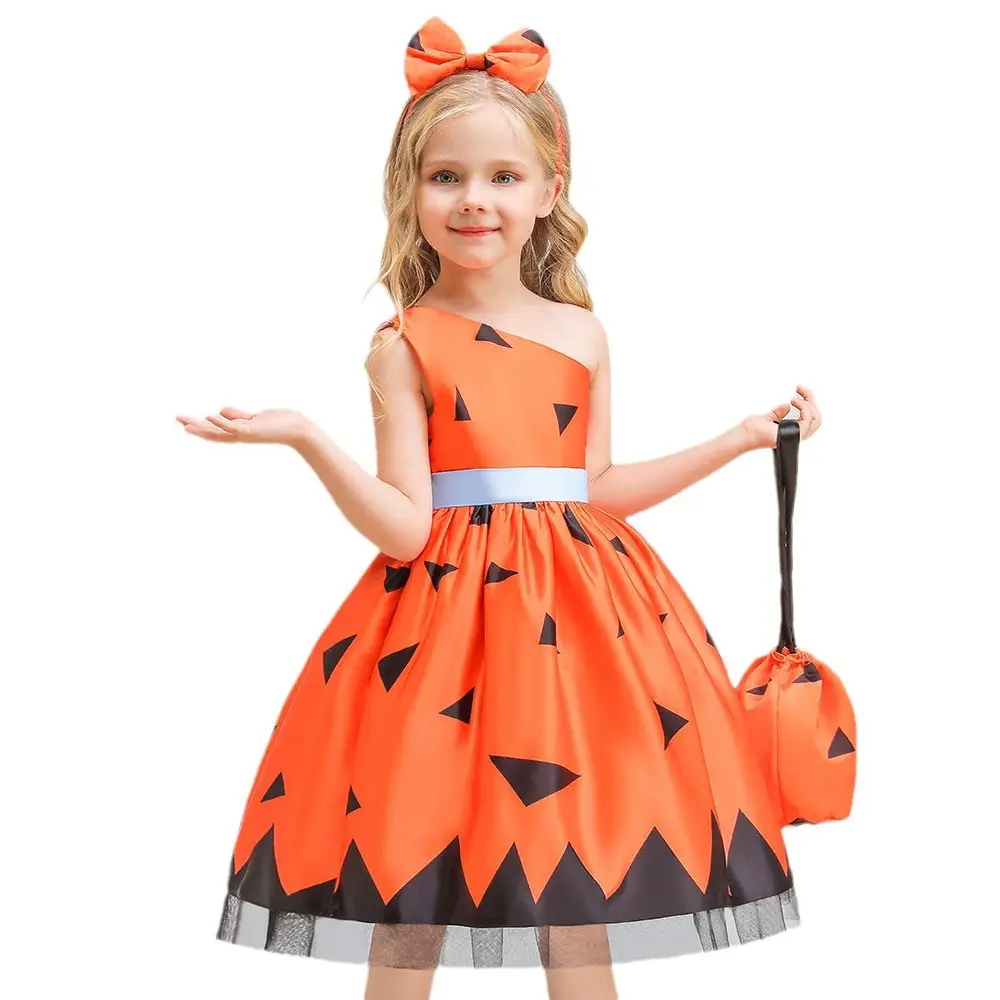 Halloween Girl's Costume Dress with Bat Print