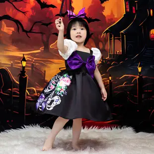 Halloween Girl's Costume Dress with Bat Print — feature 1