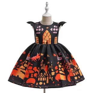 Halloween Girl's Costume Dress with Bat Print — feature 2
