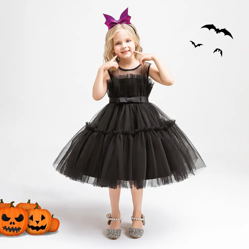 Halloween Girl's Costume Dress with Bat Print