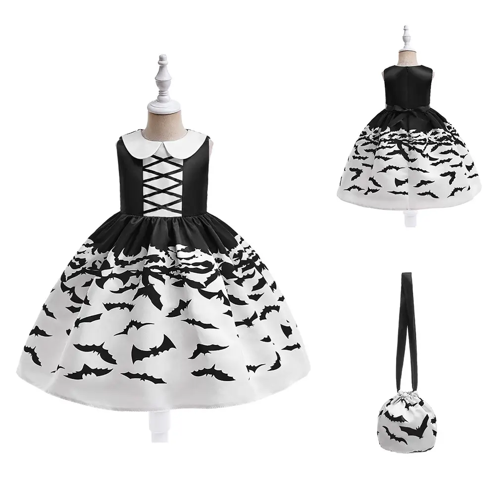 Halloween Girl's Costume Dress with Bat Print