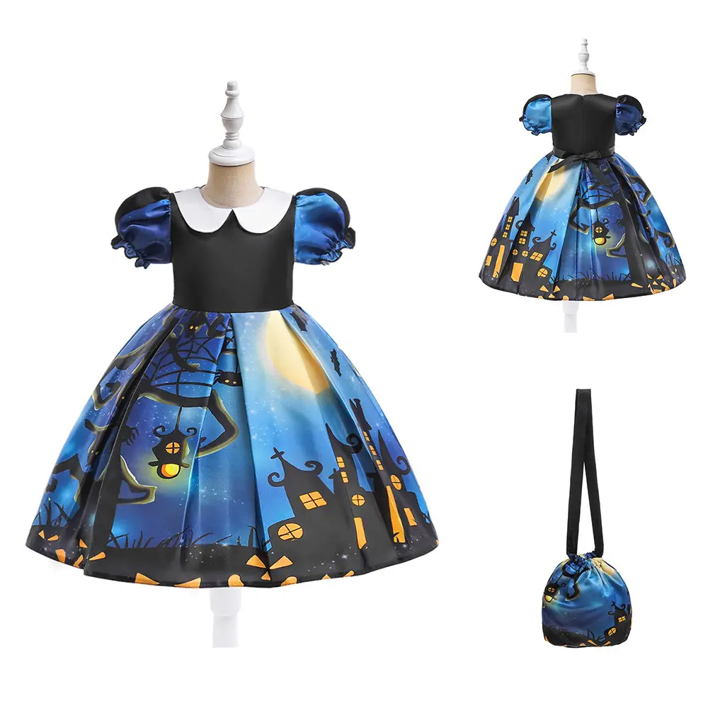 Halloween Girl's Costume Dress with Bat Print