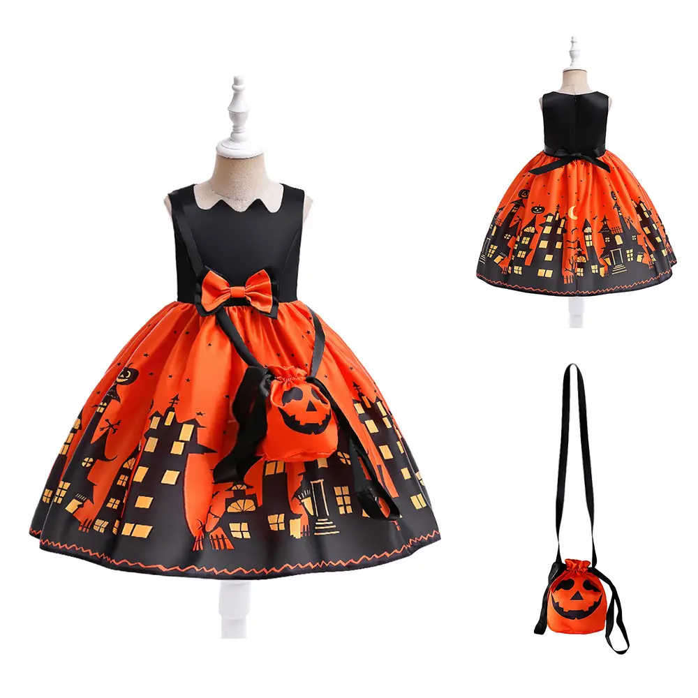 Halloween Girl's Costume Dress with Bat Print