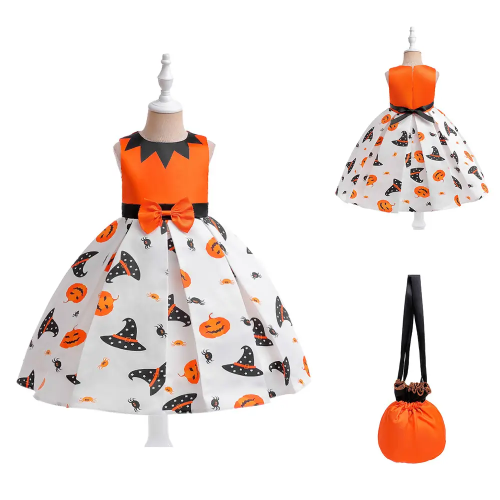 Halloween Girl's Costume Dress with Bat Print