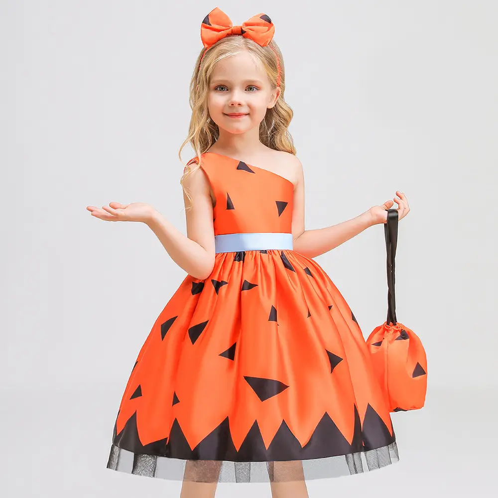 Halloween Girl's Costume Dress with Bat Print