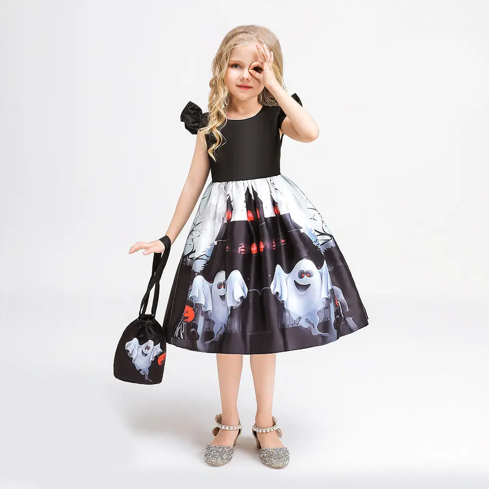Halloween Girl's Costume Dress with Bat Print