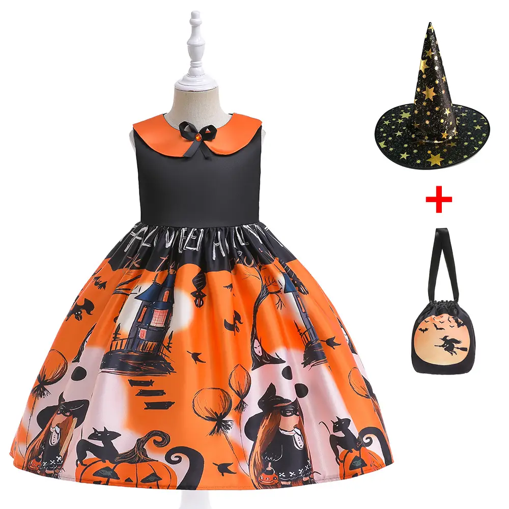 Halloween Girl's Costume Dress with Bat Print