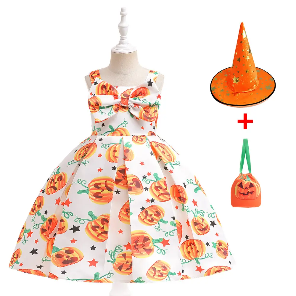 Halloween Girl's Costume Dress with Bat Print