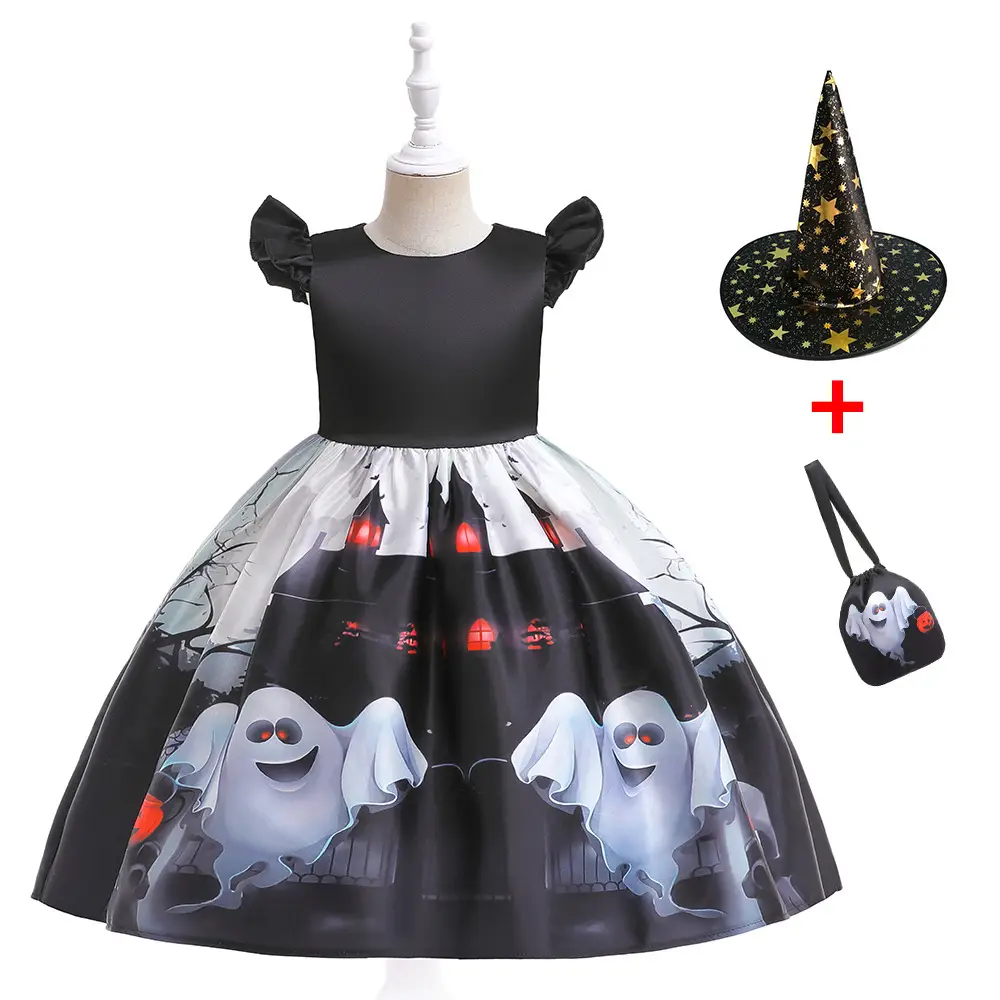 Halloween Girl's Costume Dress with Bat Print