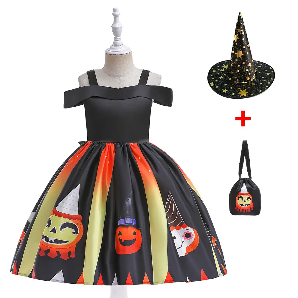 Halloween Girl's Costume Dress with Bat Print