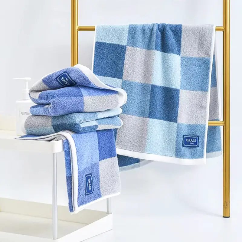 Jielia Pure Cotton Blue Checkered Towel - Image 4
