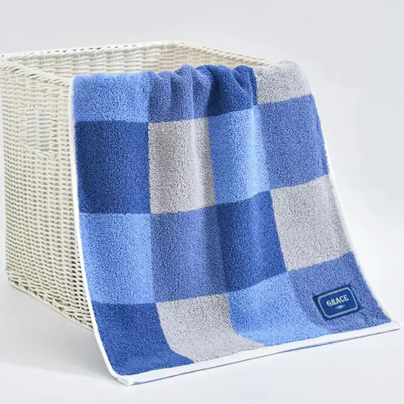 Jielia Pure Cotton Blue Checkered Towel - Image 5