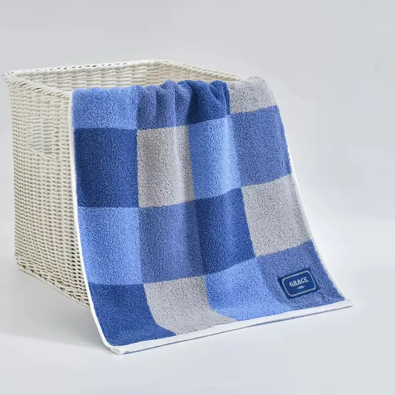 Jielia Pure Cotton Blue Checkered Towel - Image 2