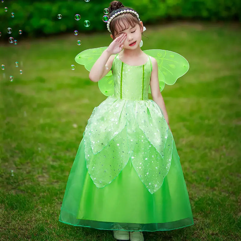 Green Fairy Elf Dress for Girls Halloween Costume