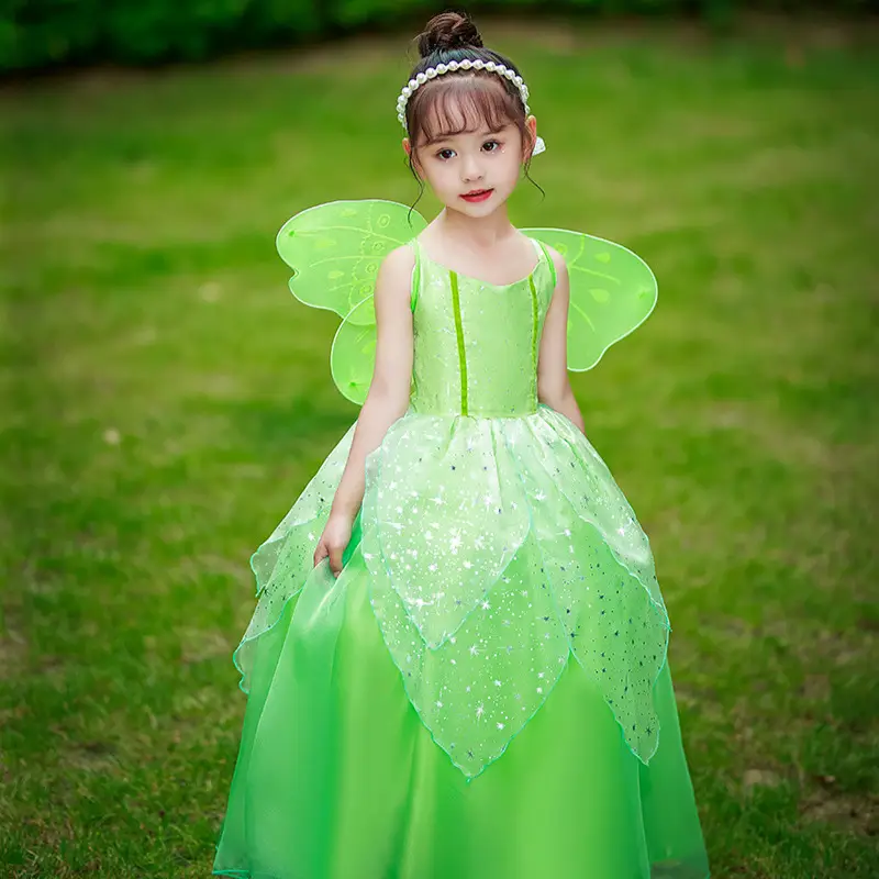Green Fairy Elf Dress for Girls Halloween Costume