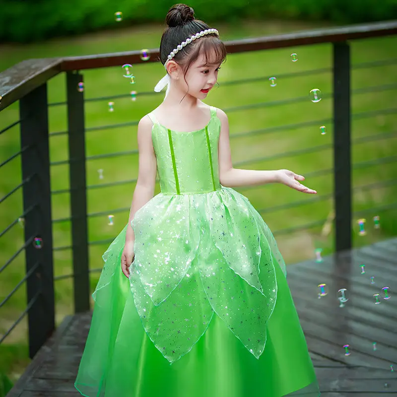 Green Fairy Elf Dress for Girls Halloween Costume