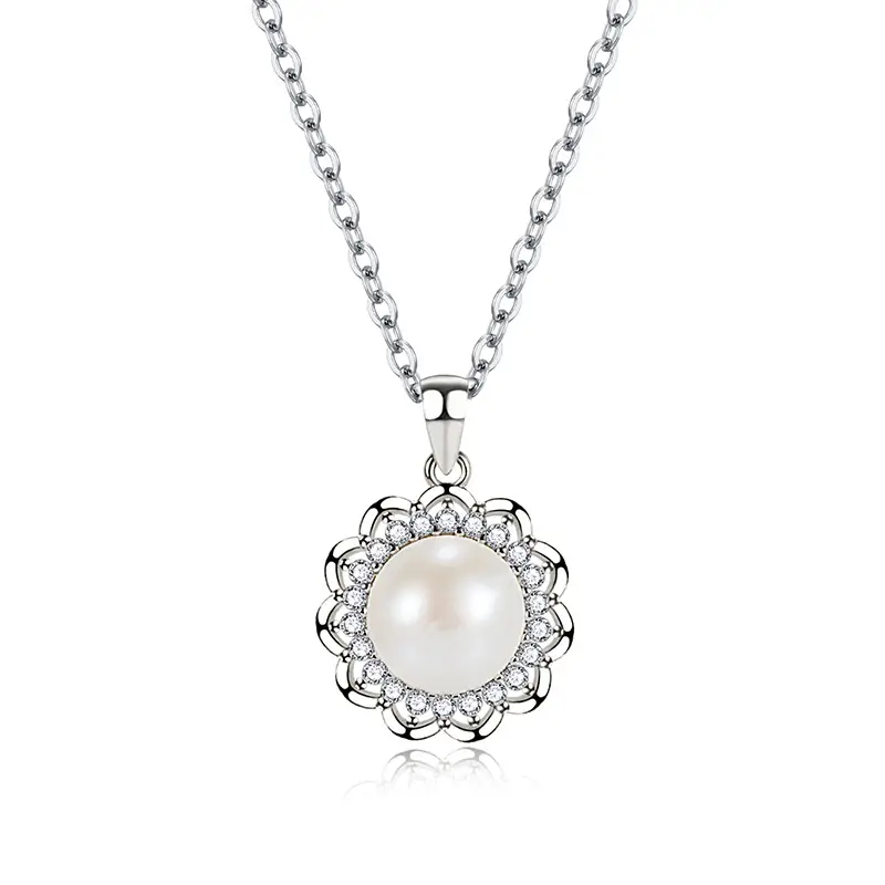 Women's Pearl Sunflower Pendant with Flash Diamond - Image 5