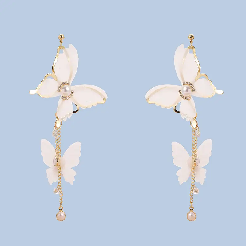 Fairy White Butterfly Earrings Set with Pearl Accents
