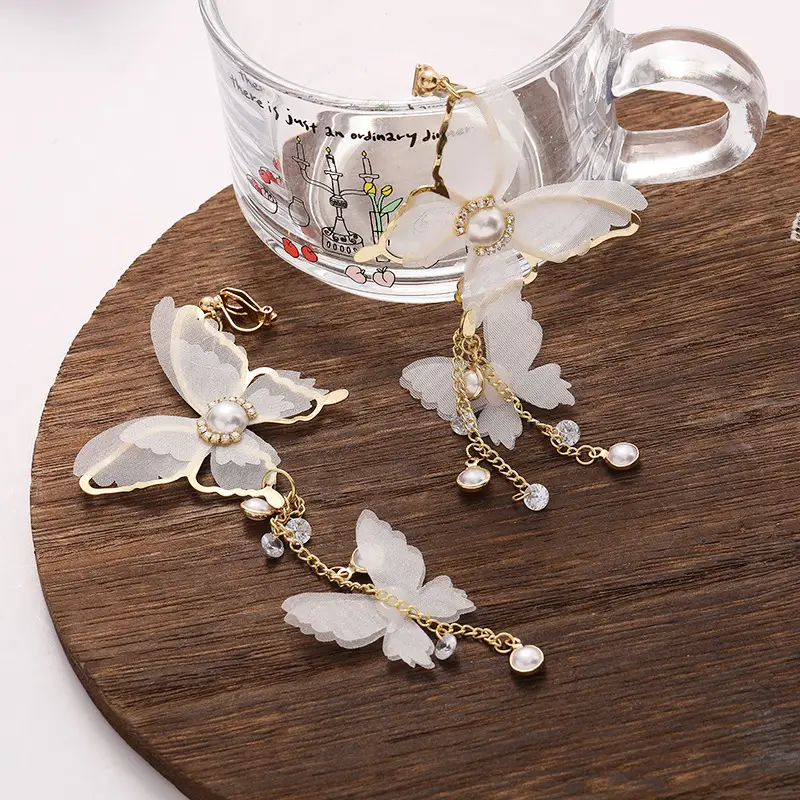 Fairy White Butterfly Earrings Set with Pearl Accents