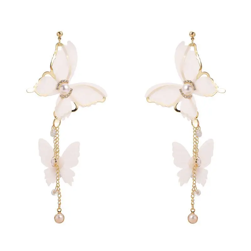 Fairy White Butterfly Earrings Set with Pearl Accents