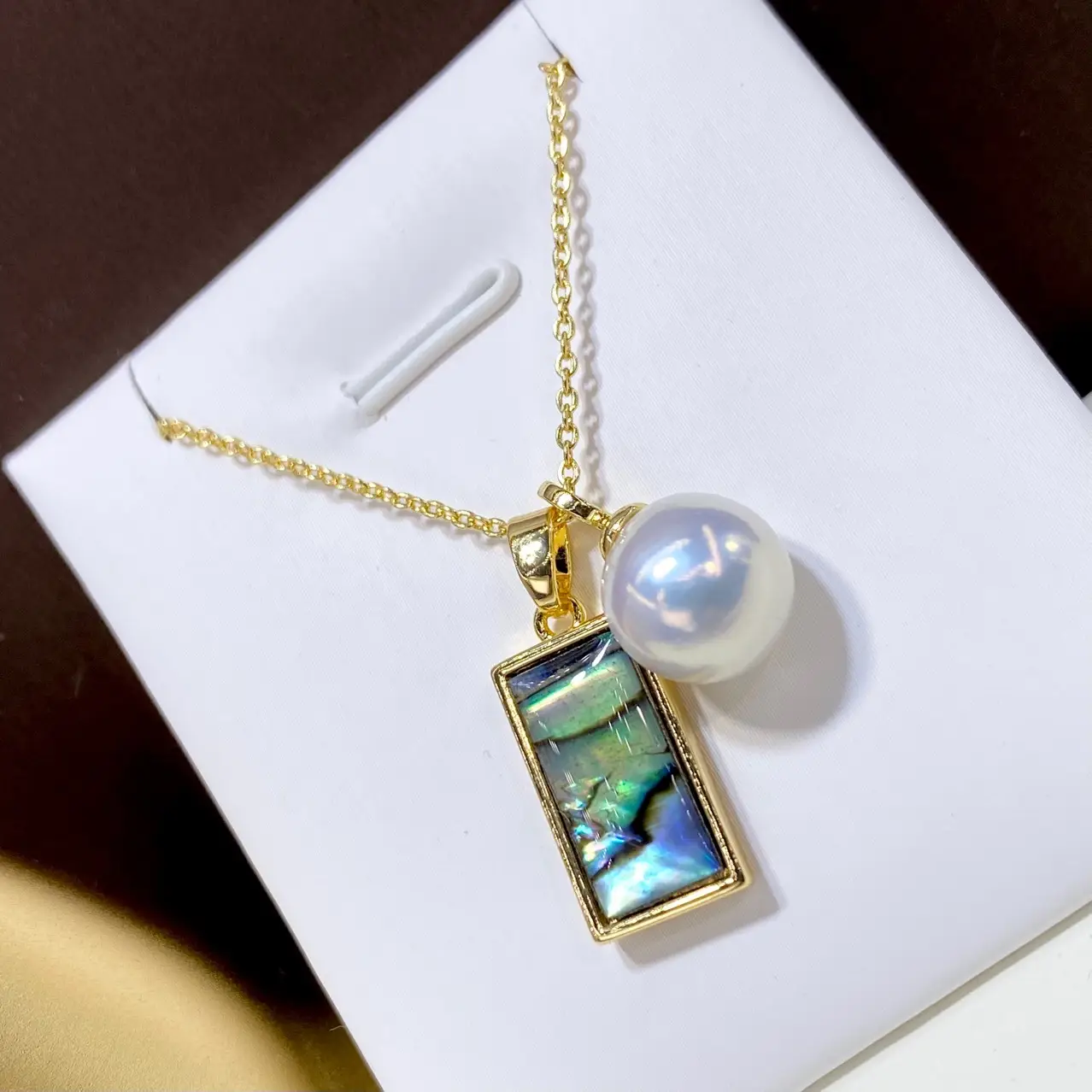 Pearl & Abalone Pearl Necklace 18K Gold Plated - Image 3