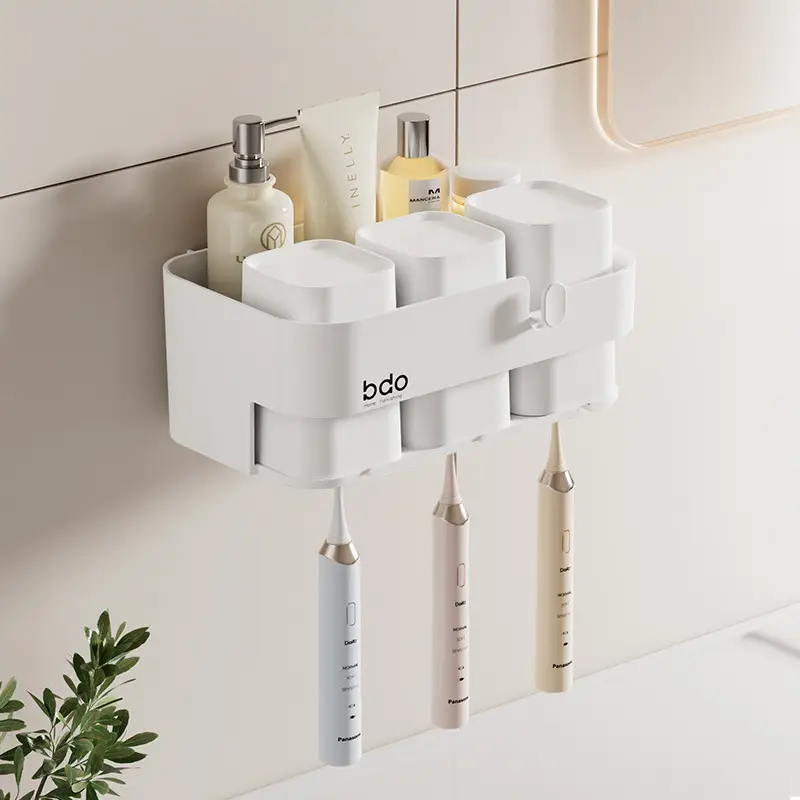 Wall-Mounted Electric Toothbrush Rack with Mouthwash Cup - Image 3