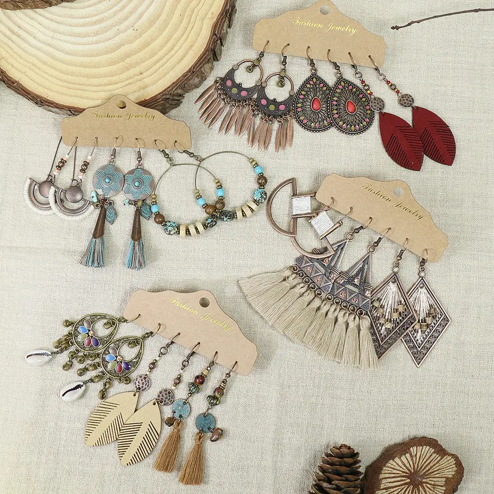 European & American Cross-Border Tassel Earrings Set