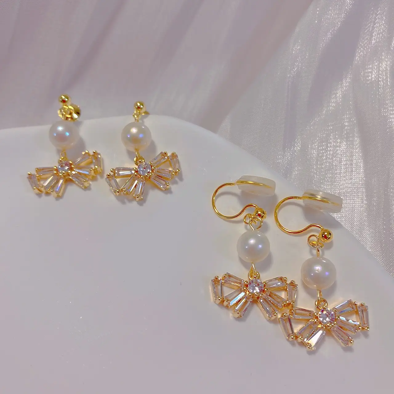 Bow Pearl Earrings Korean Style Elegant Ear Clip