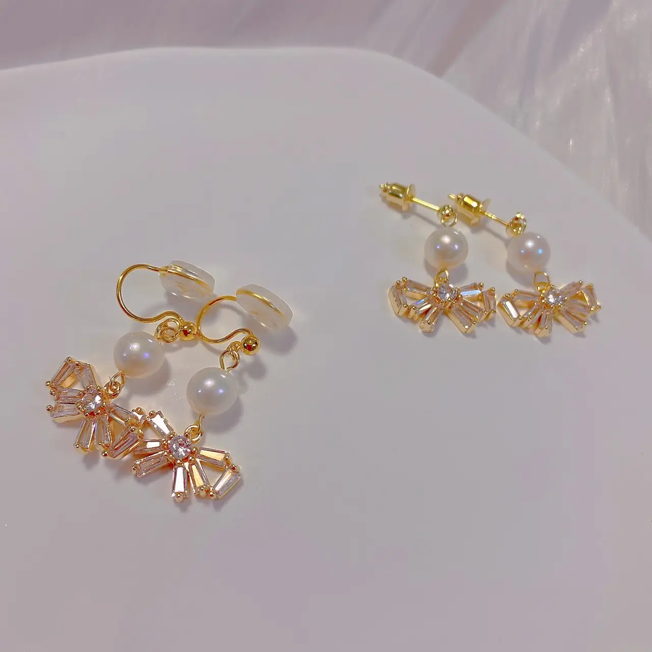 Bow Pearl Earrings Korean Style Elegant Ear Clip