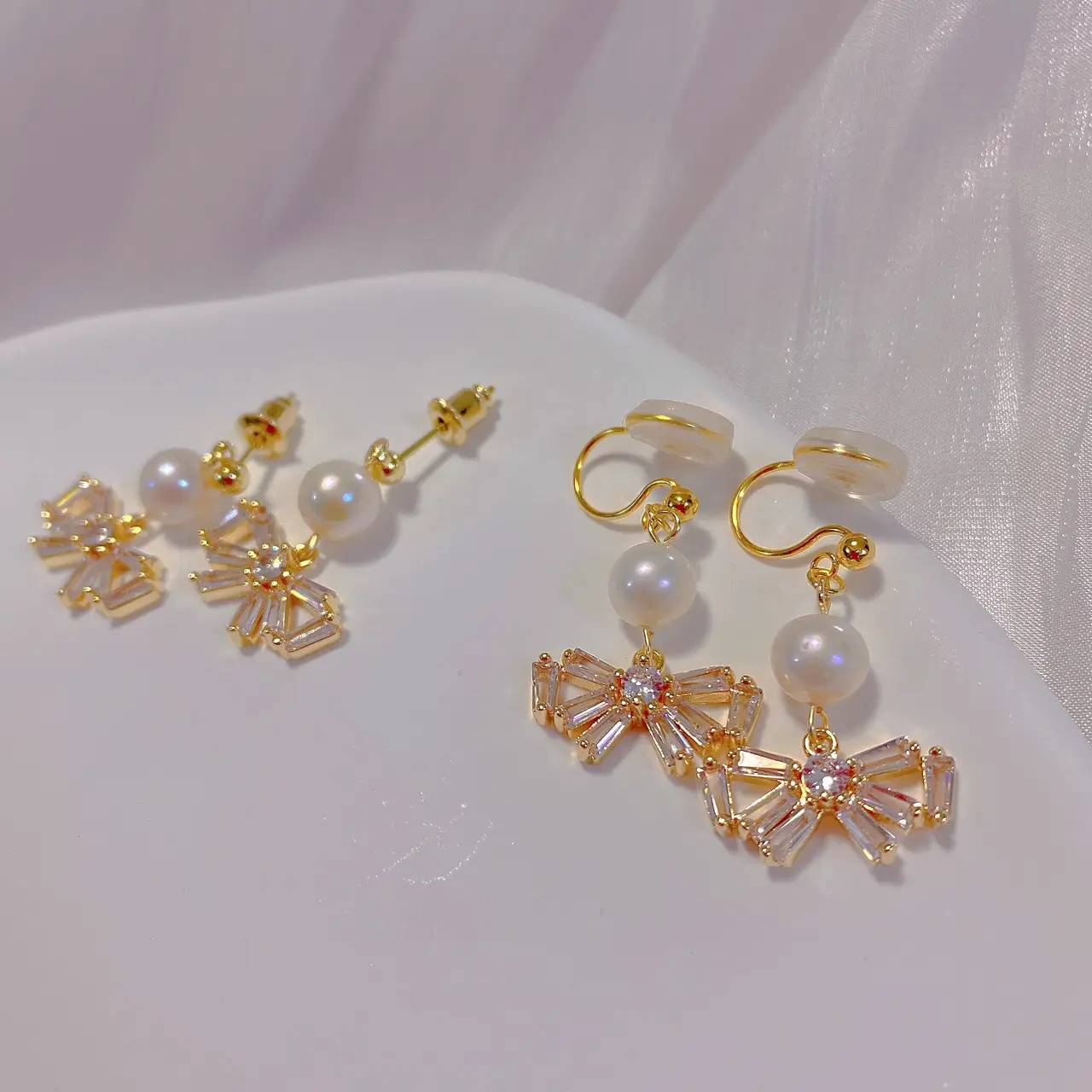 Bow Pearl Earrings Korean Style Elegant Ear Clip — feature 6