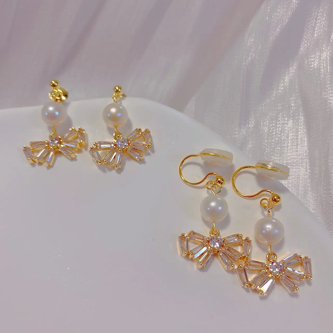 Bow Pearl Earrings Korean Style Elegant Ear Clip