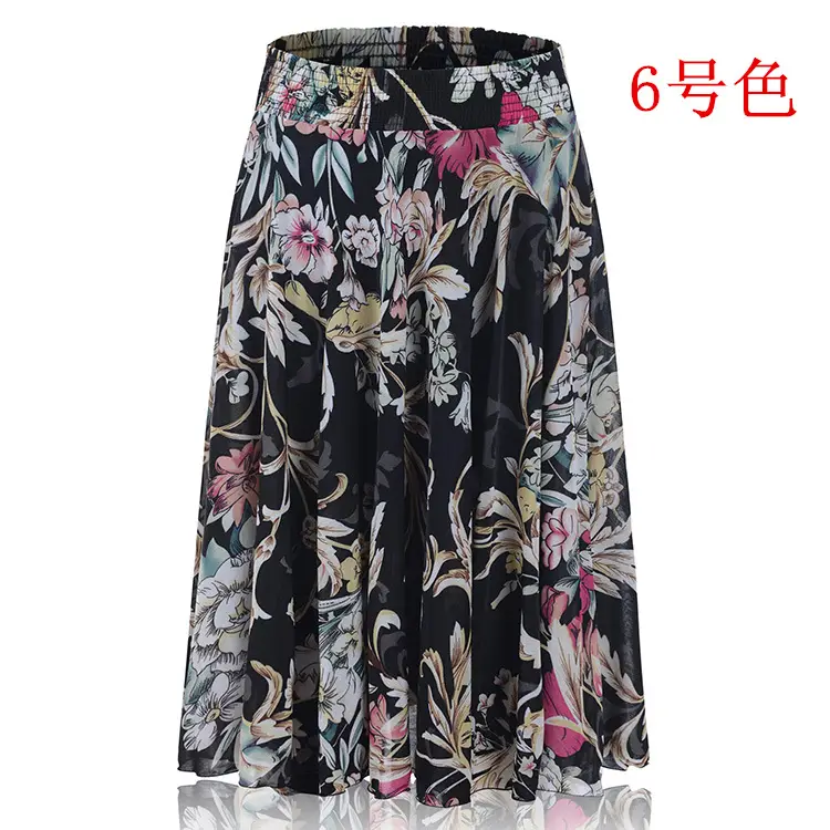 34 Color Ice Silk Floral Mid Skirt Elastic Waist - Image 19