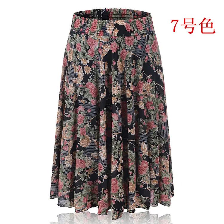 34 Color Ice Silk Floral Mid Skirt Elastic Waist - Image 20