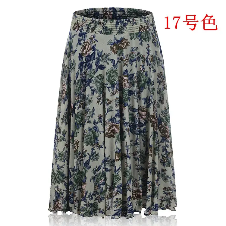 34 Color Ice Silk Floral Mid Skirt Elastic Waist — feature 11