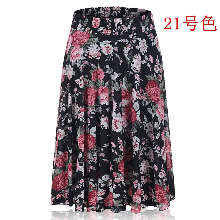 34 Color Ice Silk Floral Mid Skirt Elastic Waist — feature 13