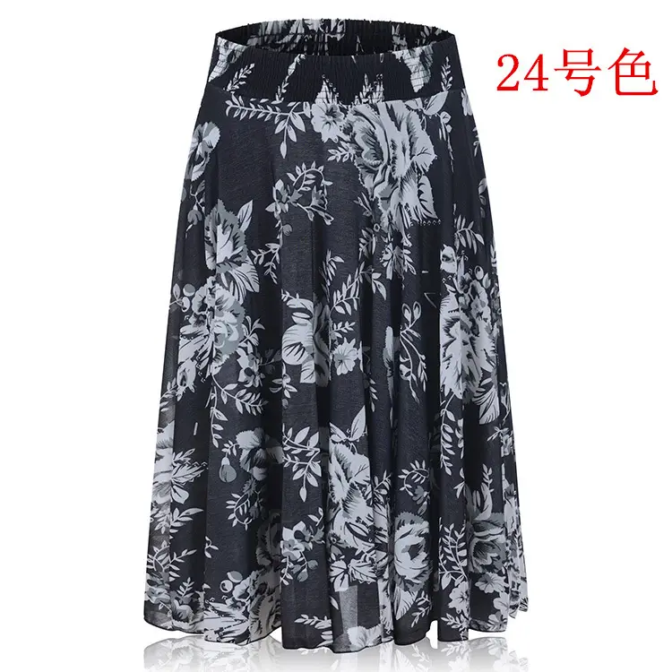 34 Color Ice Silk Floral Mid Skirt Elastic Waist — feature 14